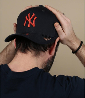 orange blue NY cap League Ess 950 Stretch NY navy russet